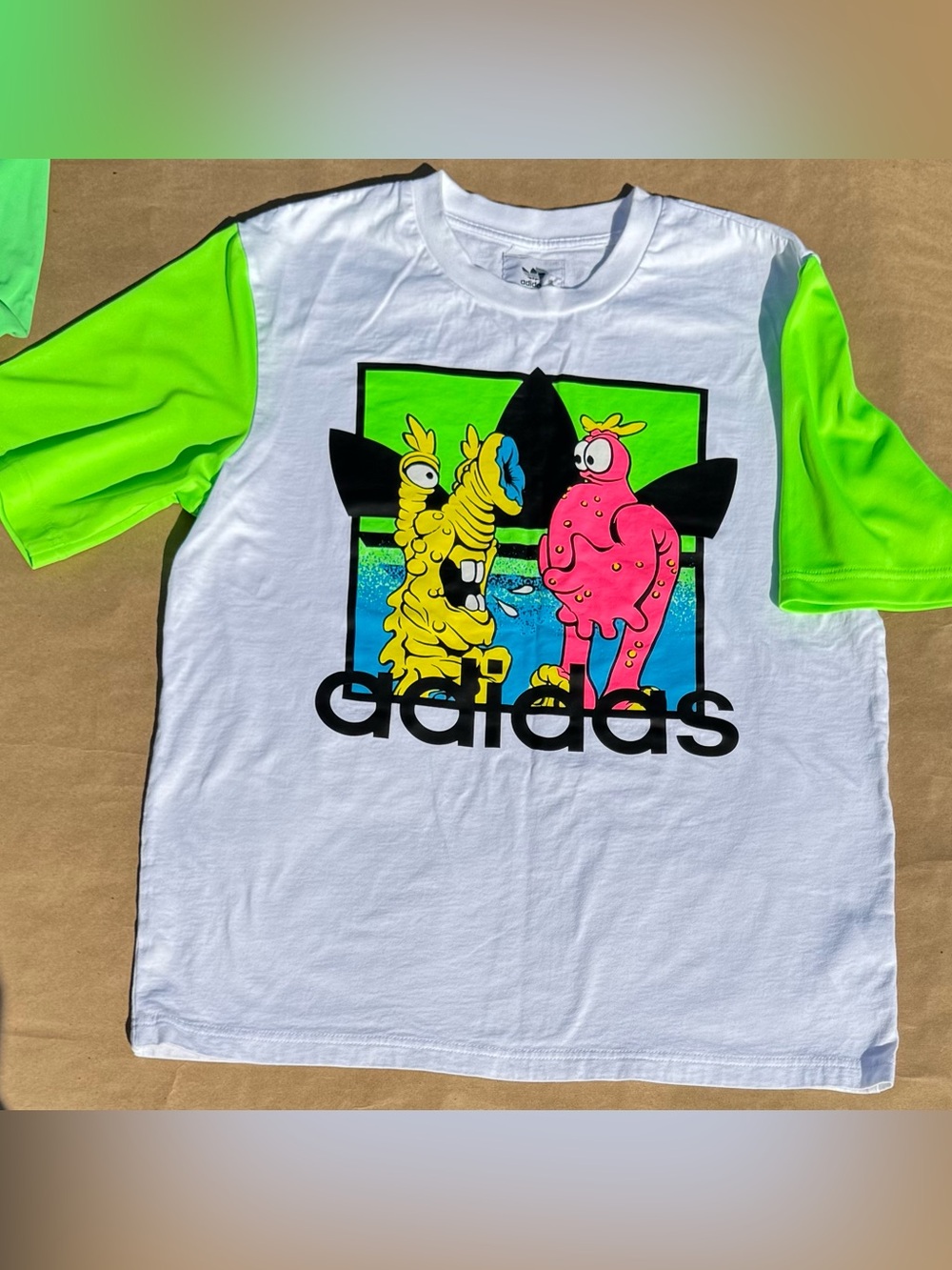 adidas x Jeremy Scott Artwork Tee Neon White Oversized Small H53371 - Pristine